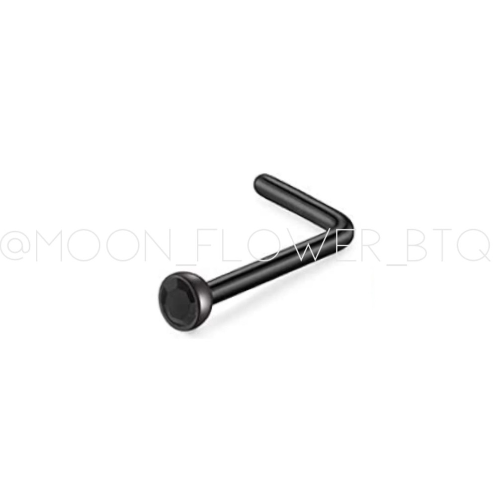 Tiny Black CZ L Shaped Nose Ring